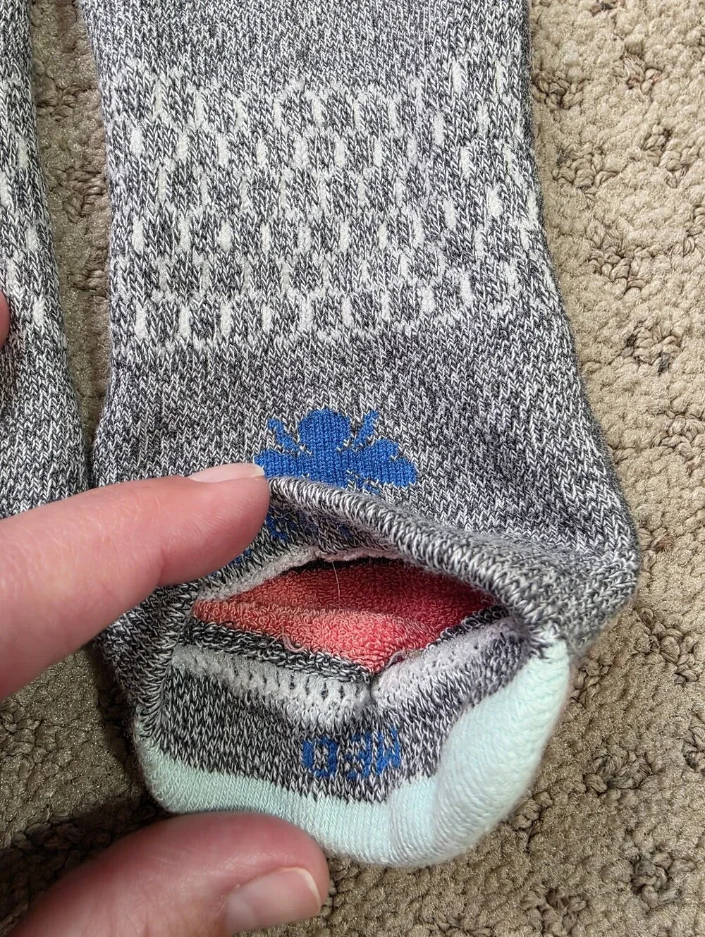 Bombas No-Show Athletic Socks in Gray with Teal and Blue Details